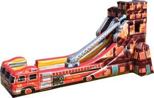 18 foot firetruck themed waterslide with amazing fire graphics. The front of the slide is a fire engine.