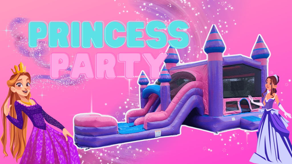 girly bounce house, purplish combo, which is perfect for the ultimate girl birthday party experience and princess party packages