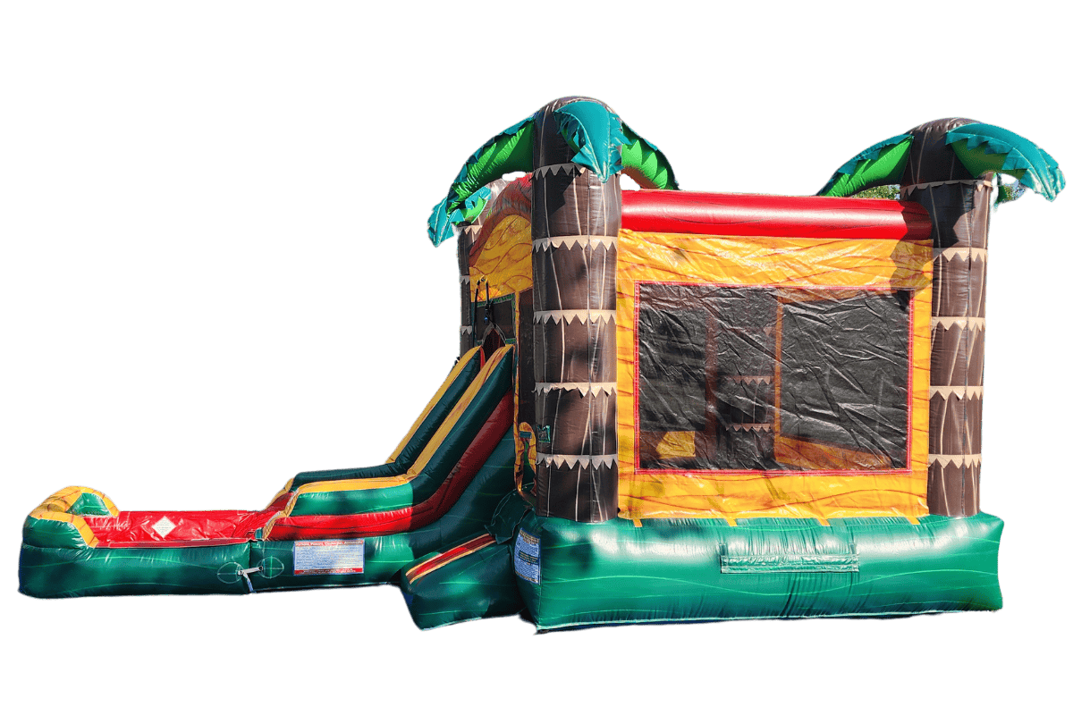 Palm Paradise inflatable bounce house rental with tropical theme available in Central Kentucky
