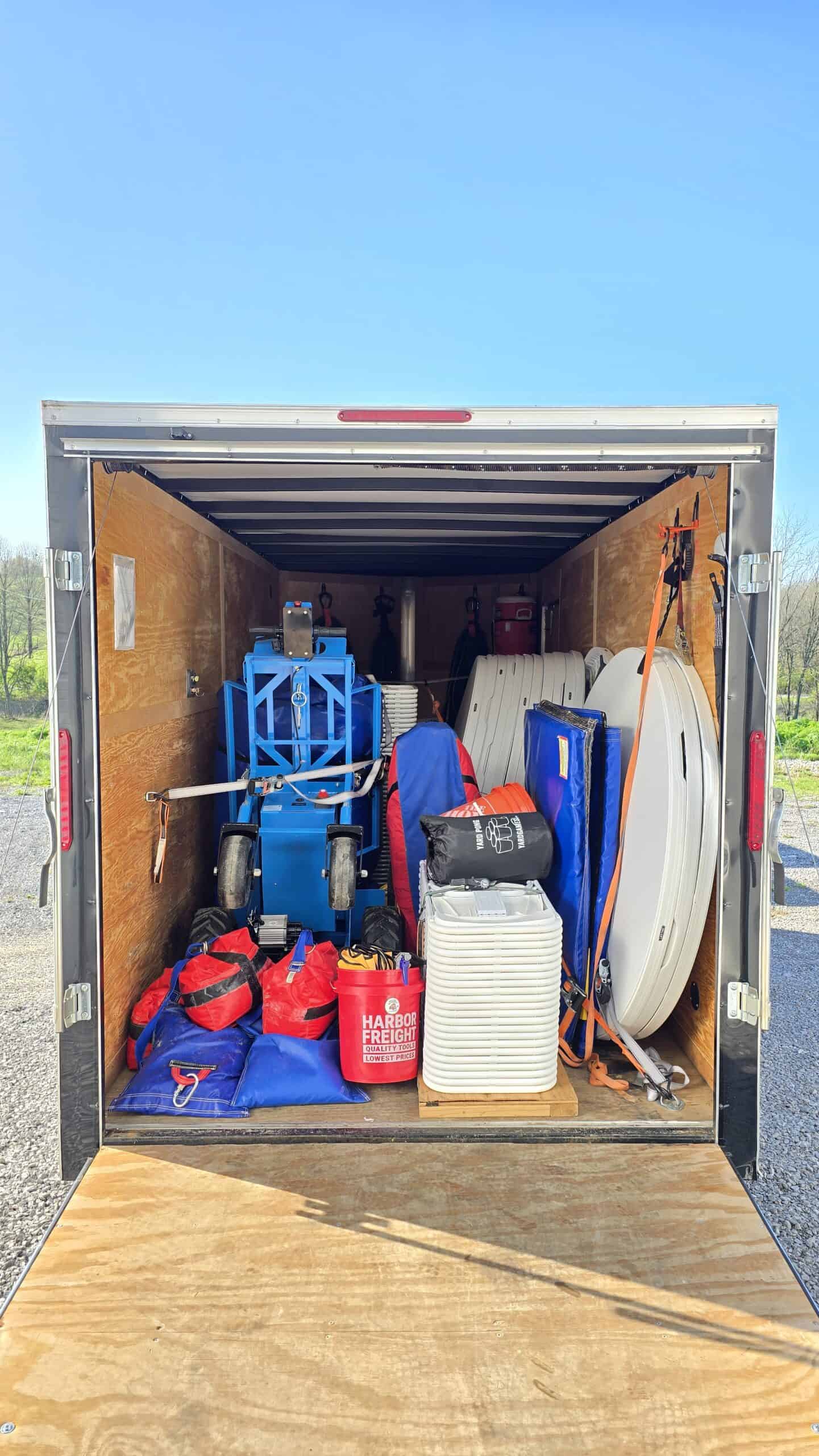 Organized trailer for inflatable bounce house rental company in Lexington KY