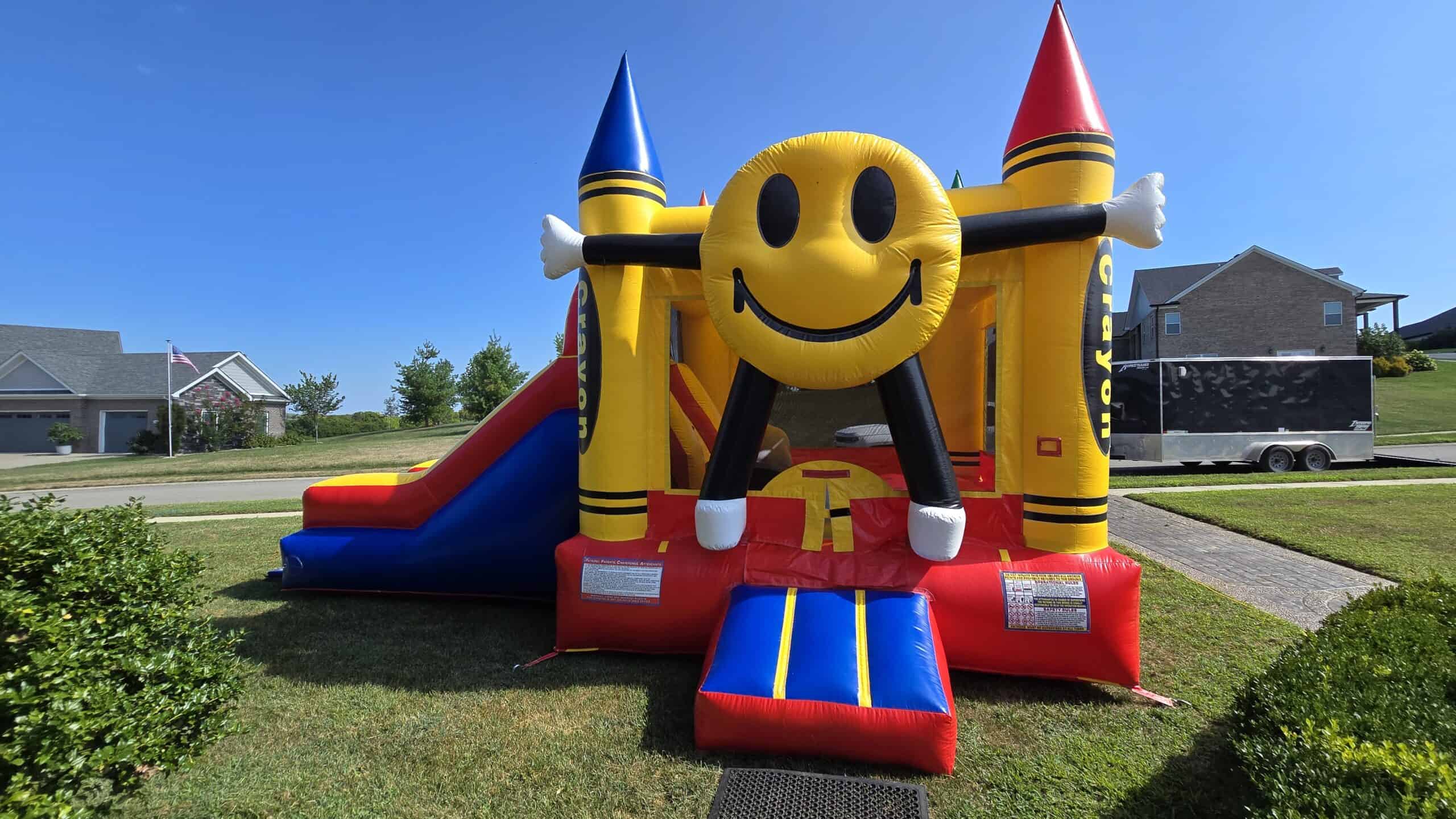 Bounce house set up at an outdoor school event