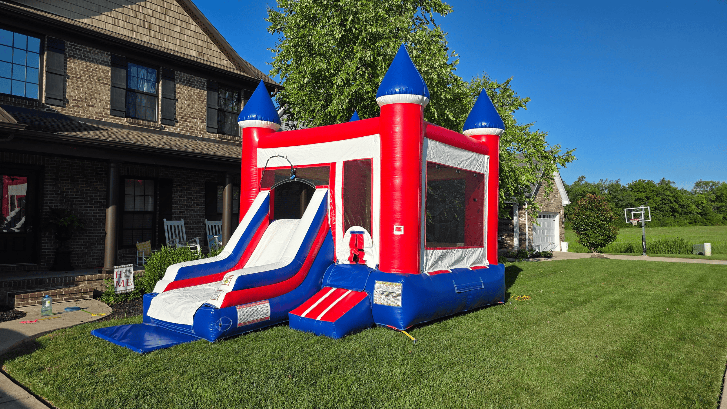 Engine 1 fire truck bounce house at a party in western Lincoln County KY